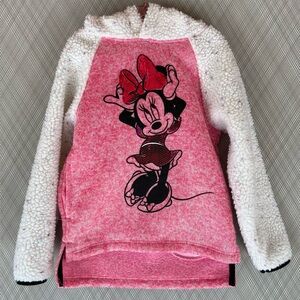 Disney Juniors Minnie - Girls Pink and White Minnie Mouse Hoodie (Size 5)